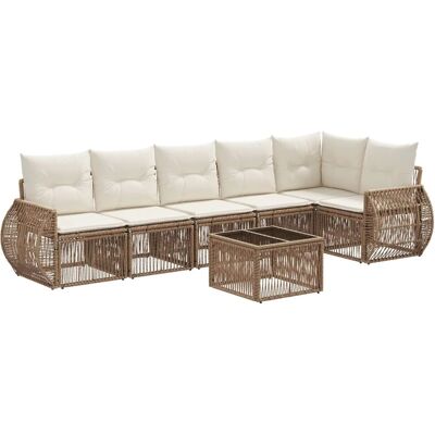 vidaXL Gartensofa-Set 7-Tlg Beige und Cremeweiß Poly-Rattan 3435426 vidaXL Gartensofa-Set 7-Tlg Beige und Cremeweiß Poly-Rattan 3435426