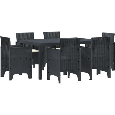 vidaXL 7-Teiliges Garten Esstisch Set mit Kissen Anthrazit Poly-Rattan 3378556 vidaXL 7-Teiliges Garten Esstisch Set mit Kissen Anthrazit Poly-Rattan 3378556