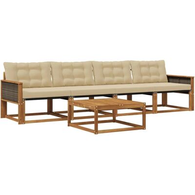 vidaXL Outdoor-Sofagarnitur mit Kissen 5 Stk Natur und Beige 3381229 vidaXL Outdoor-Sofagarnitur mit Kissen 5 Stk Natur und Beige 3381229