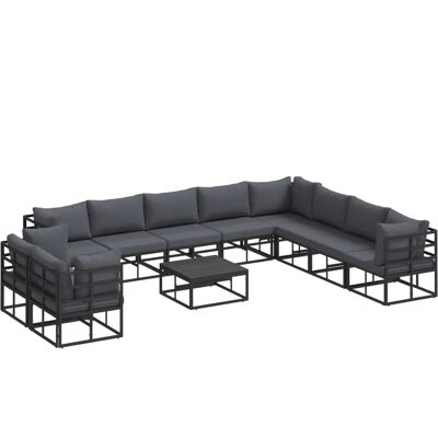 vidaXL Gartensofa-Set mit Kissen 11 Stk Schwarz Aluminium 3378885 vidaXL Gartensofa-Set mit Kissen 11 Stk Schwarz Aluminium 3378885