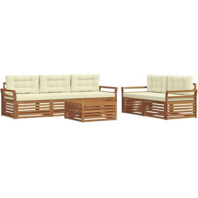 vidaXL Outdoor-Sofagarnitur mit Kissen 6-Tlg Natur und Creme 3373020 vidaXL Outdoor-Sofagarnitur mit Kissen 6-Tlg Natur und Creme 3373020