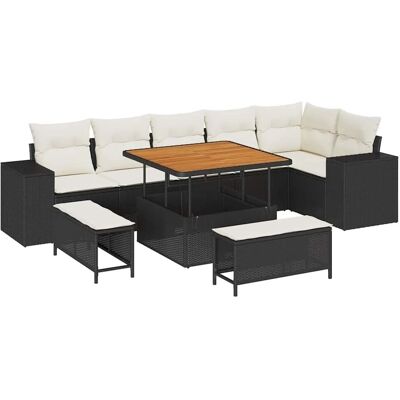 vidaXL Gartensofa-set mit Kissen 9-Tlg Schwarz und Creme Poly-Rattan 3363965 vidaXL Gartensofa-set mit Kissen 9-Tlg Schwarz und Creme Poly-Rattan 3363965