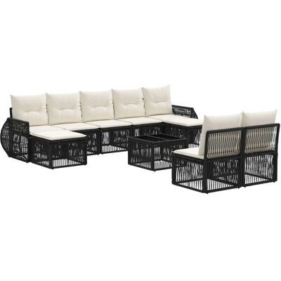 vidaXL Gartensofa-Set 10-Tlg Schwarz und Cremeweiß Poly-Rattan 3435535 vidaXL Gartensofa-Set 10-Tlg Schwarz und Cremeweiß Poly-Rattan 3435535