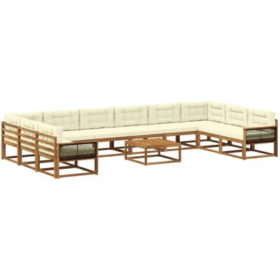 vidaXL Outdoor-Sofagarnitur mit Kissen 11 Stk Natur und Creme 3382943 vidaXL Outdoor-Sofagarnitur mit Kissen 11 Stk Natur und Creme 3382943