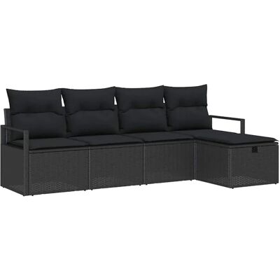 vidaXL 5-Teiliges Garten-Sofa-Set mit Kissen in Schwarz aus Poly Rattan 3360494 vidaXL 5-Teiliges Garten-Sofa-Set mit Kissen in Schwarz aus Poly Rattan 3360494