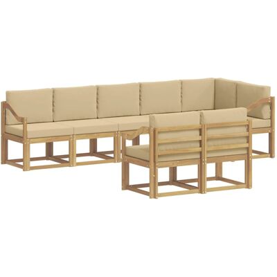 vidaXL Outdoor-Sofagarnitur mit Kissen 8-Tlg Weiß und Beige Polyester 3387822 vidaXL Outdoor-Sofagarnitur mit Kissen 8-Tlg Weiß und Beige Polyester 3387822