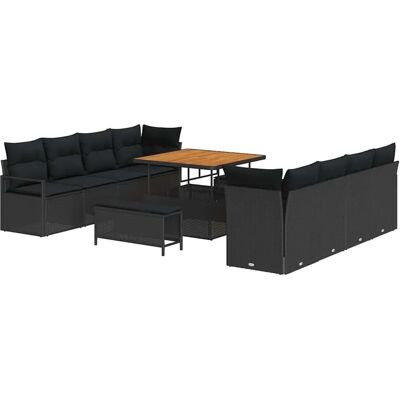 vidaXL 11-Teiliges Garten-Sofa-Set mit Kissen aus Schwarzem Poly Rattan und Akazie 3362504 vidaXL 11-Teiliges Garten-Sofa-Set mit Kissen aus Schwarzem Poly Rattan und Akazie 3362504
