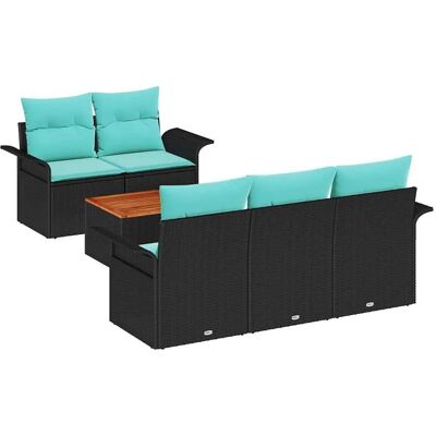 vidaXL Gartensofa-set 6 Stk Schwarz und Türkis Poly-Rattan 3355939 vidaXL Gartensofa-set 6 Stk Schwarz und Türkis Poly-Rattan 3355939