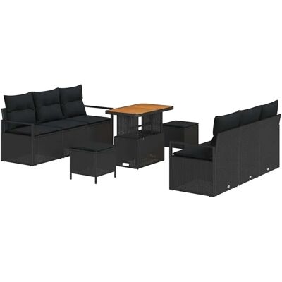 vidaXL Garten-Sofa-Set mit Kissen 9-Tlg Schwarz Poly Rattan 3362479 vidaXL Garten-Sofa-Set mit Kissen 9-Tlg Schwarz Poly Rattan 3362479