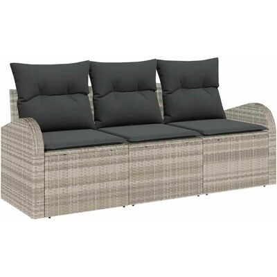 vidaXL Garten-Sofa-Set mit Kissen 3-Tlg Hellgrau Poly Rattan 3354571 vidaXL Garten-Sofa-Set mit Kissen 3-Tlg Hellgrau Poly Rattan 3354571