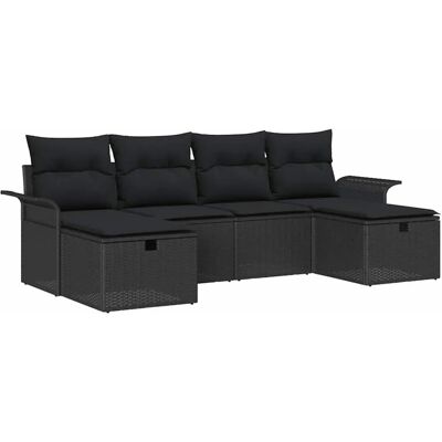 vidaXL 6-Tlg Garten-Sofagarnitur mit Kissen Schwarz Poly Rattan 3360254 vidaXL 6-Tlg Garten-Sofagarnitur mit Kissen Schwarz Poly Rattan 3360254