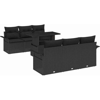 vidaXL Garten-Sofa-Set mit Kissen 7-Tlg Schwarz Poly Rattan 3356946 vidaXL Garten-Sofa-Set mit Kissen 7-Tlg Schwarz Poly Rattan 3356946