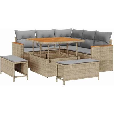 vidaXL 8-Teiliges Garten-Sofa-Set mit Kissen in Beige aus Poly Rattan und Akazie 3363037 vidaXL 8-Teiliges Garten-Sofa-Set mit Kissen in Beige aus Poly Rattan und Akazie 3363037