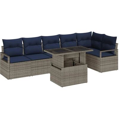 vidaXL Gartensofa-Set mit Kissen 7-Tlg Grau und Marineblau Poly-Rattan 3348841 vidaXL Gartensofa-Set mit Kissen 7-Tlg Grau und Marineblau Poly-Rattan 3348841
