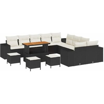 vidaXL 14-Teiliges Garten Sofa Set mit Kissen Schwarz Poly Rattan Akazie 3362070 vidaXL 14-Teiliges Garten Sofa Set mit Kissen Schwarz Poly Rattan Akazie 3362070