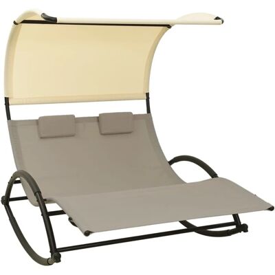 Furnicato Doppel-sonnenliege Mit Sonnendach Textilene Taupe Und Creme Furnicato Doppel-sonnenliege Mit Sonnendach Textilene Taupe Und Creme