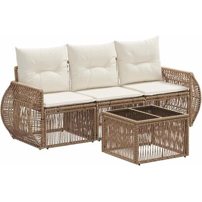 vidaXL Gartensofa-Set 4-Tlg Beige und Cremeweiß Poly-Rattan 3435339 vidaXL Gartensofa-Set 4-Tlg Beige und Cremeweiß Poly-Rattan 3435339