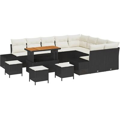 vidaXL Gartensofa-Set mit Kissen 13 Stk Schwarz Poly Rattan 3364780 vidaXL Gartensofa-Set mit Kissen 13 Stk Schwarz Poly Rattan 3364780