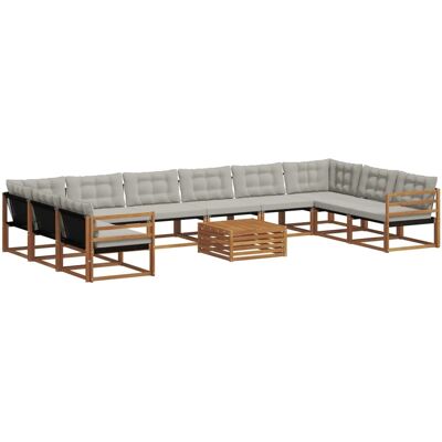 vidaXL Outdoor-Sofagarnitur mit Kissen 11-Tlg Natur und Hellgrau 3369902 vidaXL Outdoor-Sofagarnitur mit Kissen 11-Tlg Natur und Hellgrau 3369902
