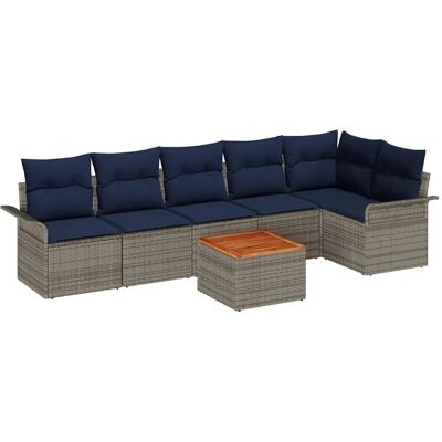 vidaXL Gartensofa-set 7 Stk Grau und Marineblau Poly-Rattan 3356008 vidaXL Gartensofa-set 7 Stk Grau und Marineblau Poly-Rattan 3356008