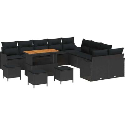 vidaXL Garten-Sofa-Set mit Kissen mit Speicher 14-Tlg Schwarz 3364279 vidaXL Garten-Sofa-Set mit Kissen mit Speicher 14-Tlg Schwarz 3364279