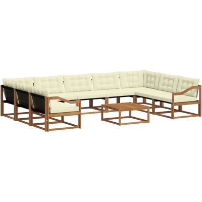 vidaXL Outdoor-Sofagarnitur mit Kissen 10-Tlg Natur und Creme 3369873 vidaXL Outdoor-Sofagarnitur mit Kissen 10-Tlg Natur und Creme 3369873