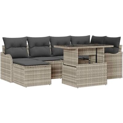 vidaXL 7-Teiliges Garten-Sofaset mit Kissen in Hellgrau Poly Rattan 3348498 vidaXL 7-Teiliges Garten-Sofaset mit Kissen in Hellgrau Poly Rattan 3348498