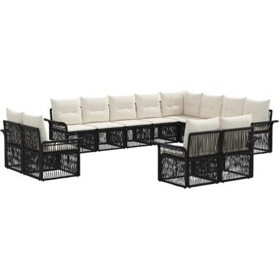 vidaXL Gartensofa-Set 12-Tlg Schwarz und Cremeweiß Poly-Rattan 3435004 vidaXL Gartensofa-Set 12-Tlg Schwarz und Cremeweiß Poly-Rattan 3435004