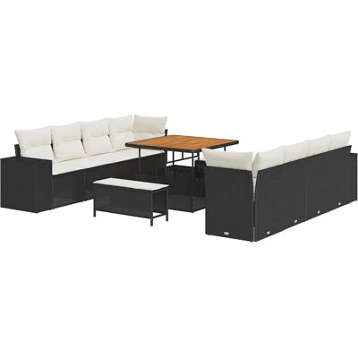 vidaXL Gartensofa-set mit Kissen 11-Tlg Schwarz und Creme Poly-Rattan 3363935 vidaXL Gartensofa-set mit Kissen 11-Tlg Schwarz und Creme Poly-Rattan 3363935