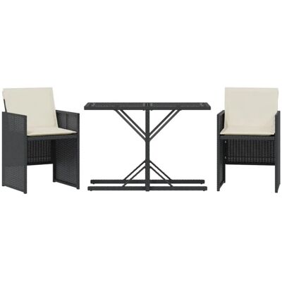 vidaXL 3-Tlg Bistro-Set mit Kissen Schwarz Poly Rattan 365062 vidaXL 3-Tlg Bistro-Set mit Kissen Schwarz Poly Rattan 365062