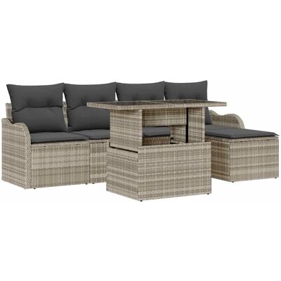 vidaXL Garten-Sofa-Set mit Kissen 6-Tlg Hellgrau Poly Rattan 3348448 vidaXL Garten-Sofa-Set mit Kissen 6-Tlg Hellgrau Poly Rattan 3348448
