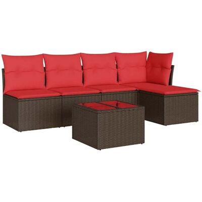 vidaXL 6-Tlg Garten-Sofagarnitur mit Kissen Braun Poly Rattan 3217534 vidaXL 6-Tlg Garten-Sofagarnitur mit Kissen Braun Poly Rattan 3217534