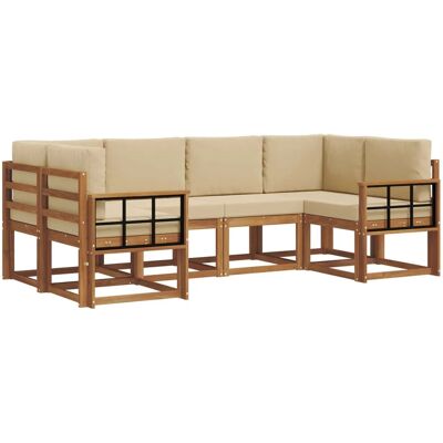 vidaXL Outdoor-Sofagarnitur mit Kissen 6-Tlg Natur und Beige 3366896 vidaXL Outdoor-Sofagarnitur mit Kissen 6-Tlg Natur und Beige 3366896