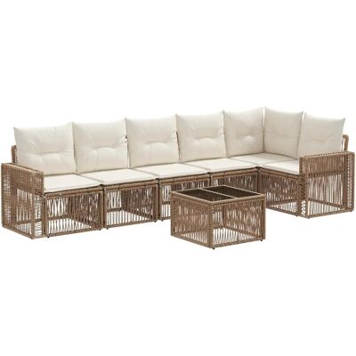 vidaXL Gartensofa-Set 7-Tlg Beige und Cremeweiß Poly-Rattan 3435132 vidaXL Gartensofa-Set 7-Tlg Beige und Cremeweiß Poly-Rattan 3435132