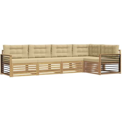 vidaXL Outdoor-Sofagarnitur mit Kissen 6-Tlg Weiß und Beige Polyester 3390498 vidaXL Outdoor-Sofagarnitur mit Kissen 6-Tlg Weiß und Beige Polyester 3390498