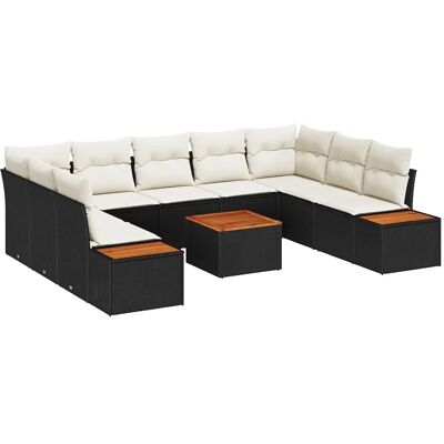 vidaXL 10-Teiliges Garten-Sofa-Set mit Kissen Schwarz Poly Rattan Akazie 3348168 vidaXL 10-Teiliges Garten-Sofa-Set mit Kissen Schwarz Poly Rattan Akazie 3348168