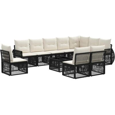 vidaXL Gartensofa-Set 11-Tlg Schwarz und Cremeweiß Poly-Rattan 3435448 vidaXL Gartensofa-Set 11-Tlg Schwarz und Cremeweiß Poly-Rattan 3435448