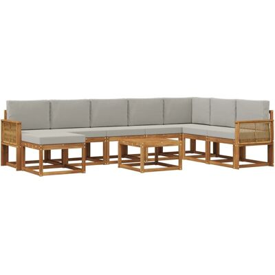 vidaXL Outdoor-Sofagarnitur mit Kissen 9 Stk Natur und Hellgrau 3385477 vidaXL Outdoor-Sofagarnitur mit Kissen 9 Stk Natur und Hellgrau 3385477