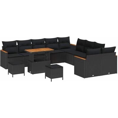 vidaXL 13-Teiliges Garten-Sofa-Set mit Kissen in Schwarz aus Poly Rattan und Akazie 3363104 vidaXL 13-Teiliges Garten-Sofa-Set mit Kissen in Schwarz aus Poly Rattan und Akazie 3363104