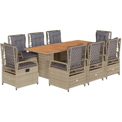 vidaXL Gartentisch-Set - Beige, 9 Teile, PE Rattan langlebig vidaXL Gartentisch-Set - Beige, 9 Teile, PE Rattan langlebig