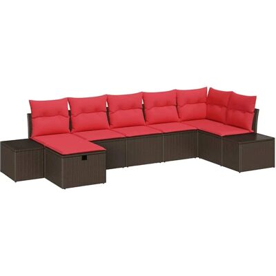 vidaXL Gartensofa-set mit Kissen 7 Stk Braun Poly-Rattan 3359403 vidaXL Gartensofa-set mit Kissen 7 Stk Braun Poly-Rattan 3359403