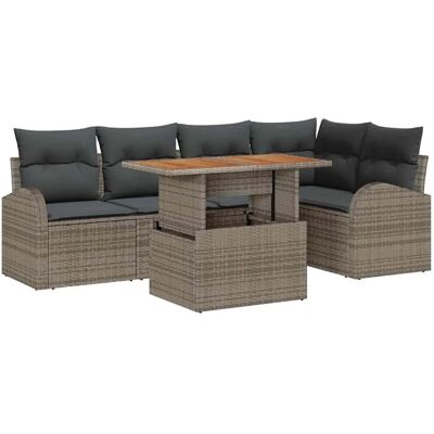 vidaXL Garten-Sofa-Set mit Speicher 6-Tlg Grau Poly Rattan 3358323 vidaXL Garten-Sofa-Set mit Speicher 6-Tlg Grau Poly Rattan 3358323