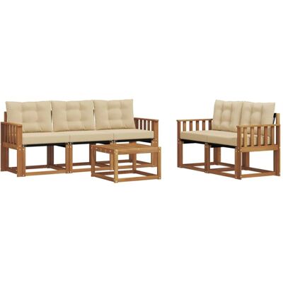 vidaXL Outdoor-Sofagarnitur mit Kissen 6-Tlg Natur und Beige 3368400 vidaXL Outdoor-Sofagarnitur mit Kissen 6-Tlg Natur und Beige 3368400