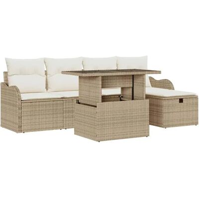 vidaXL Garten-Sofa-Set mit Kissen mit Speicher 6-Tlg Beige Poly Rattan 3361040 vidaXL Garten-Sofa-Set mit Kissen mit Speicher 6-Tlg Beige Poly Rattan 3361040