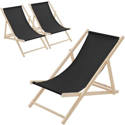 ECD Germany Liegestuhl 3Er Set Klappbar Schwarz aus Holz ECD Germany Liegestuhl 3Er Set Klappbar Schwarz aus Holz