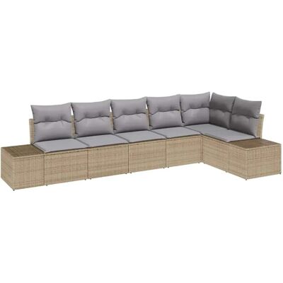 vidaXL 6-Teiliges Gartensofa-Set mit Kissen in Beige aus Poly Rattan 3347080 vidaXL 6-Teiliges Gartensofa-Set mit Kissen in Beige aus Poly Rattan 3347080