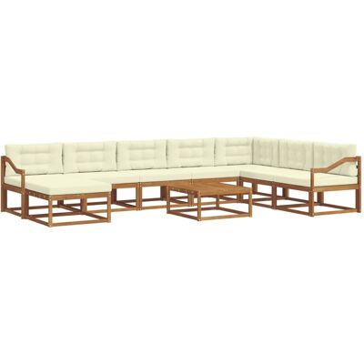 vidaXL Outdoor-Sofagarnitur mit Kissen 9-Tlg Natur und Creme 3368048 vidaXL Outdoor-Sofagarnitur mit Kissen 9-Tlg Natur und Creme 3368048