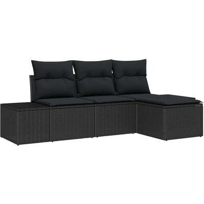 vidaXL Garten-Sofa-Set mit Kissen mit Speicher 4 Tlg Schwarz 3355682 vidaXL Garten-Sofa-Set mit Kissen mit Speicher 4 Tlg Schwarz 3355682