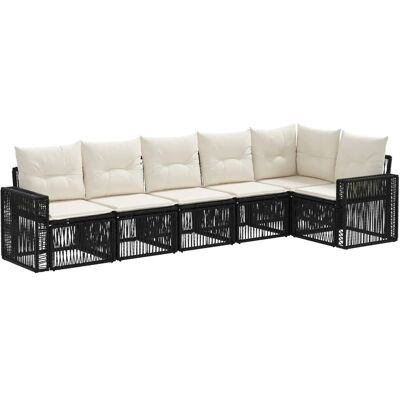 vidaXL Gartensofa-Set 6-Tlg Schwarz und Cremeweiß Poly-Rattan 3435127 vidaXL Gartensofa-Set 6-Tlg Schwarz und Cremeweiß Poly-Rattan 3435127