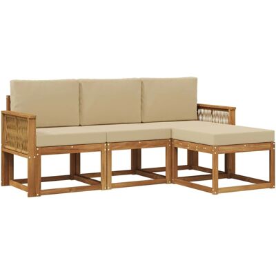 vidaXL Outdoor-Sofagarnitur mit Kissen 4 Stk Natur und Beige Polyester 3385119 vidaXL Outdoor-Sofagarnitur mit Kissen 4 Stk Natur und Beige Polyester 3385119